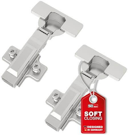 SOTECH SMOOTH 2 Stück SOFT-CLOSE Topfbänder 105° Eckanschlag T52 mit Montageplatten, Abdeckungen, Schrauben und schnell Montage KLIP, getestet mit 50000 Zyklen