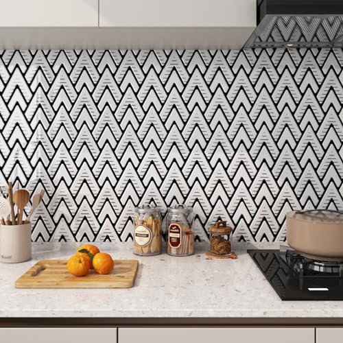 FunStick Piastrelle Adesive Bagno Mosaico 3D Impermeabile Mattonelle Adesive Cucina per Muro Bianco Rivestimento Cucina Adesivo PVC Pannelli Murali Mosaico 30×30CM 15 Piastrelle Autoadesive Muro 3D
