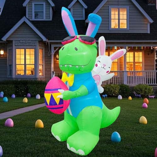 Raymall Aufblasbare Oster-Dekorationen für den Außenbereich, niedlicher aufblasbarer Dinosaurier-Hase mit Eiern, aufblasbarer Hof für den Außenbereich, 1,8 m