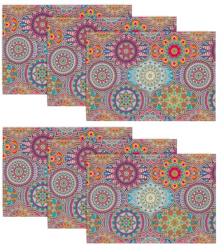 Artoid Mode Boho Vintage Geometrie Marokkanisch Mandala Platzsets 6er Set, 30x45cm Urlaub Bankett Tischsets Waschbar Platzdeckchen Küche Party Deko