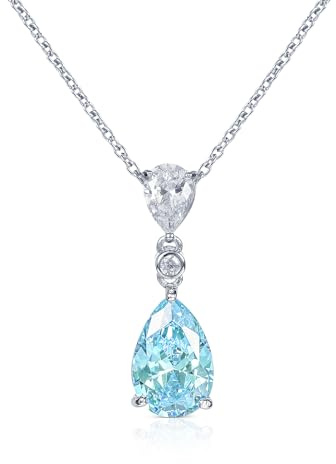 Diamond Treats Damen-Halskette mit Tropfen-Anhänger aus 925er Sterling Silber mit weißen, grünen, blauen oder roten Zirkonia-Steinen, Silber-Halskette mit Tropfen-Anhänger