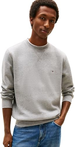 Tommy Hilfiger Uomo Felpa Essential Fleece Crew Neck Regular Fit, Grigio (Medium Grey Heather), XL