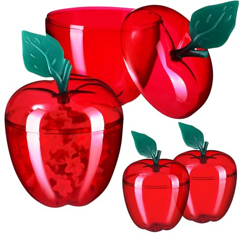 Luxshiny Lot de 4 Bocaux à Bonbons Rouges en Plastique Design Réaliste de Pomme, Multi-Fonctionnels et Portables pour Décoration de Noël et Mariage