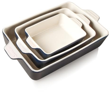 SWEEJAR Ceramic Bakeware Set, Rectangular Baking Dish Lasagna Pans for Cooking, Kitchen, Cake Dinner, Banquet and Daily Use, 30 x 20 x 7 cm of Casserole Dishes (Navy new)