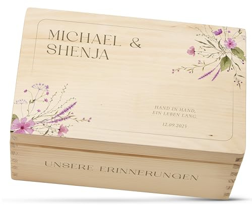 Amari ® Personalisierte Erinnerungsbox aus Holz | Zartrosa (001.16) | Individuelles Hochzeitsgeschenk Erinnerung Hochzeit Personalisiertes Holzkiste
