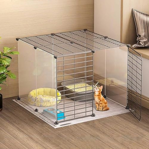 HynJGih MekUk Katzenhaus Katzenkäfig for den Innenbereich – Katzenkäfig, Laufstall, Katzenhütte, Katzengehege, Katzenwohnung, abnehmbare Katzenhütten aus Metall, Katzenbox, Hundebox(75X75X47CM)