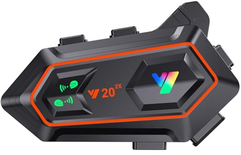 BTQILEYOO Y20-2X Motorcycle Helmet Bluetooth Headset, Flash Color RGB Lighting Effect, Bluetooth 5.3 Headphone, Smart Noise Reduction, HiFi Level Sound Quality, IPX6, Compatible with All Helmets
