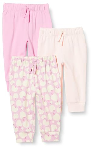 Amazon Essentials Pantalones con Cintura Elástica de Algodón Unisex Bebés, Pack de 3, Manzanas/Rosa, 0-3 meses