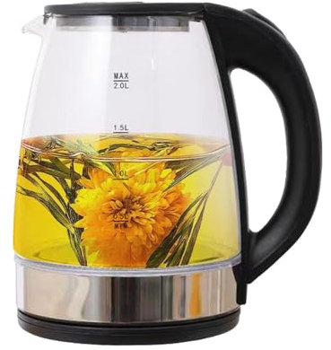 Honhoha Bollitore per l'acqua in vetro, bollitore elettrico in vetro senza fili - Bollitore in vetro per acqua da 2 litri | Bollitori elettrici con spegnimento automatico sicuri per tè e caffè