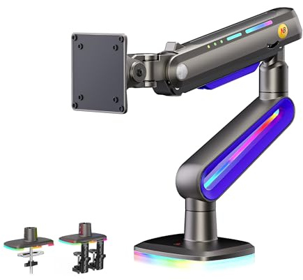 NB Ergonomic Monitorarm for 32 bis 60 Zoll Ultrawide Computer Bildschirme, Monitor Halterung 34 49 57 Zoll Last bis zu 20 kg, C-Clamp & Grommet Installation VESA 75/100 mm (Lila)