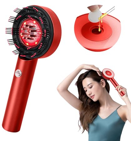 Kopfhaut-Massagebürste, Upgrade Rotes, blaues Licht, elektrisches Kopfhautmassagegerät, wasserdicht, 1500 mAh, schnurlose Kopfhautmassagebürste, Ölapplikator mit 3 Massagemodi (Rot)