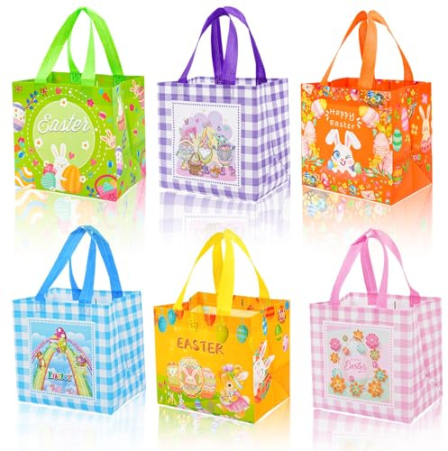 Geschenktüten Ostern, 6 Stück Ostersackerl Vliesstoff Oster Geschenktasche mit Griff, Wiederverwendbar Oster Taschen, für Geschenkverpackungen, Eiersuche, Partyzubehör