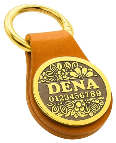 Felux - Personalisierte Hundemarke aus Echtleder und Edelstahl – Handmade in Deutschland – Individuell gravierbar mit Name und Kontaktdaten (Blooming Circle)