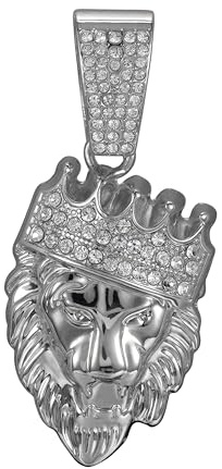 Yonghao Pavilion Crown Lion Hip Hop Necklace for Men Hip hop necklace for men Iced Out Lion King Crown Pendant Chain Necklace, Gold Plated Cuban Link, Chain length 23.62 inches (silvery)