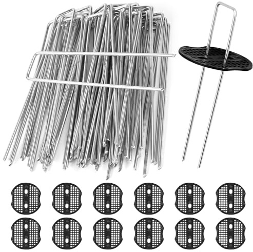 vsshe Erdanker verzinkt, 50 Stück Anti-Rost Erdnägel aus Stahl Befestigungsanker Bodenanker mit 12 Stück Unterlegscheiben, U-förmige Garten Heringe für Unkrautvlies, Gartenvlies, Zaun & Camping
