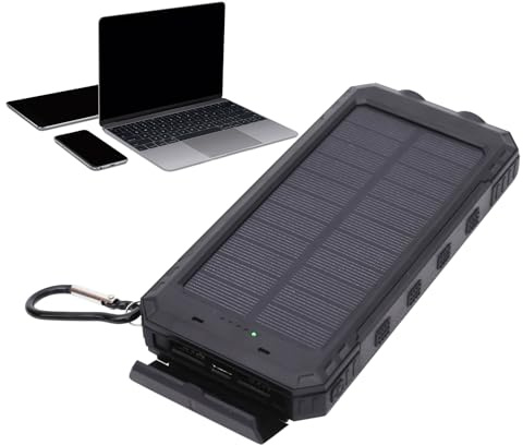 Caricabatterie solare - Dispositivo di ricarica wireless | Caricabatterie solare per cellulare da 20000 mAh | Power bank con due porte USB, torcia integrata, impermeabile, adatto per esterni