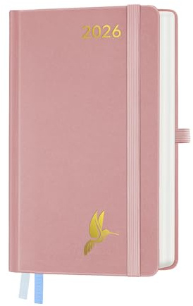 FEKSINO Kalender 2026 Tagesplaner 1 Tag 1 Seite - Tageskalender 2026 Hardcover A6-18 x 9,8 cm,Terminplaner & Buchekalender 2026, 100 GSM Papier für Arbeit Studium Alltag -Rosa