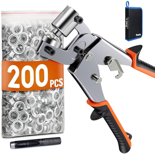 Pinza Per Occhielli Metallici,Occhielli Per Teloni Con 200 Occhielli (ø 10mm) Occhiellatrice Per Tessuti Con Pacco，Per Pelle Telone Cartone Pvc Tessuto E Tende Da Sole etc