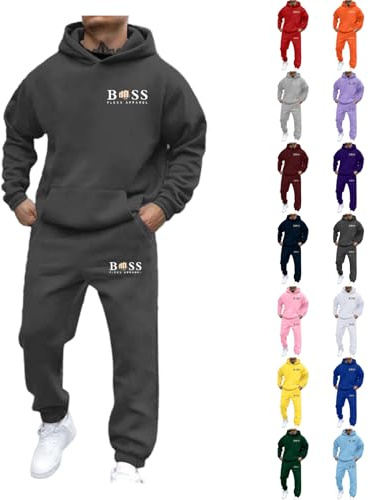 Generisch Jogging Anzug Set Herren Trainingsanzug 2-Teilig Hoodie und Jogginghose Casual Hausanzug Sportlich Tracksuit Einfarbig Luftige mit Kapuze und Taschen Baumwolle Gym Sportanzug mit Kordelzug