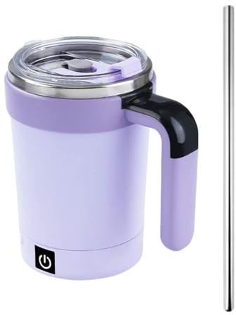 Automatic Magnetic Stirring Coffee Mug with Temperature Display, Rechargeable Stirring Mug, Multifunctional Spin Mugs with Lid, Auto Stirrings Coffee Cup for Home Office School (Purple)