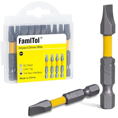 FamlTol SL8 Puntas de Destornillador Ranuradas 50 mm Cabeza Plana Magnética 10 Piezas de Acero S2 Vástago Hexagonal 1/4 para Reparación del Hogar Instalación Eléctrica y Fijación de Carcasas