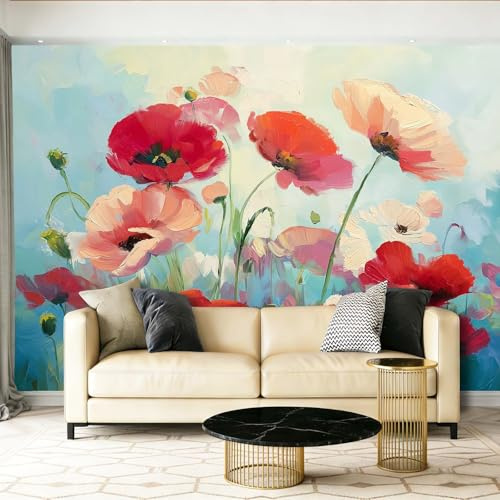 Carta da parati Fotografica Vintage Acquerello Sognante Aiuola, Azzurro Motivo Panoramico Murale - 300 x 210 cm Effetto 3D Carta da parati decorazione interna per Soggiorno Camera Ristorante