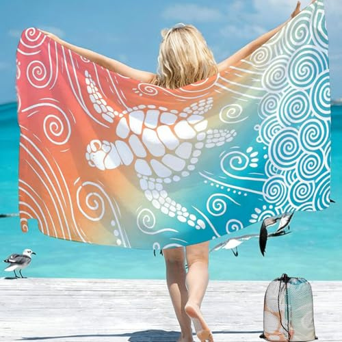 Mikrofaser Strandtuch 180x100cm,Handtuch Schnelltrocknend Groß mit Aufbewahrungstasche,Sandfest, Leicht und Schnelltrocknend Gym Handtuch für den Strand,Gym, Travel,Strand,Sauna (Meeresschildkröte)