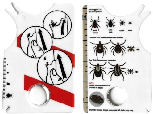 FQAKTB 2 Piezas Tarjetas de Garrapatas con Lupa, Extracción Rápida y Suave para Humanos Perros y Gatos, Quita Garrapatas Blanco Plástico Compacto Reutilizable