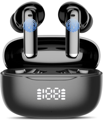FAMOO Cuffie Bluetooth, 2026 Auricolari Bluetooth 5.3 Stereo HiFi con 4 HD Mic, Cuffie Wireless In Ear ENC Cancellazione Rumore, Cuffie Senza Fili con LED Display 50 Ore, IPX7 Auricolare(Nero)
