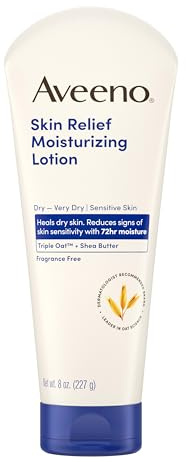 Aveeno Skin Relief Moisturizing Lotion for Sensitive Skin with Natural Shea Butter & Triple Oat Complex, Unscented Therapeutic Lotion for Extra Dry, Itchy Skin, 8 fl. oz