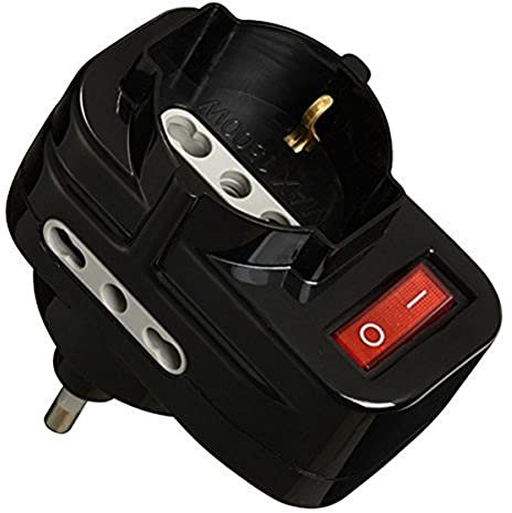 Electraline 70068 Adattatore con Interruttore, Spina Rotante, Nero