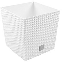 32L Blumentopf Rattan-Optik Pflanzkübel inkl. Einsatz quadratisch Kunststoff H 32,5 cm weiss