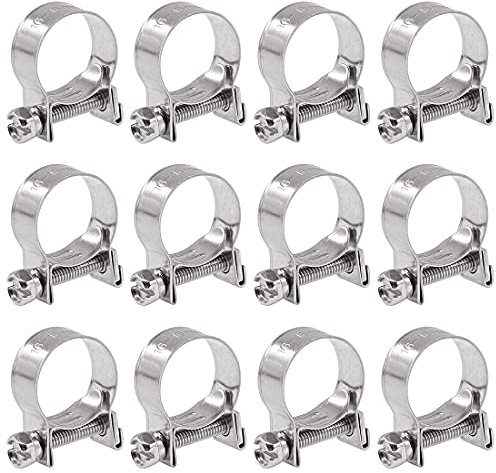 Glarks Paquete de 12 abrazaderas de manguera de inyección de combustible de acero inoxidable de 16 a 18 mm ajustables (5/8 a 23/32 pulgadas de diámetro)