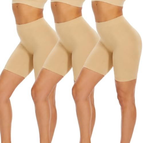 Amazingjoys sömlösa shorts dam mjuka trosor för underklänningar, 3*beige, XXL-3XL