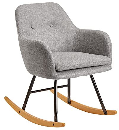 möbelando Schaukelstuhl Hellgrau 71x76x70cm Design Relaxsessel Malmo-Stoff/Holz | Schwingsessel mit Gestell | Polster Relaxstuhl Schaukelsessel | Moderner Schwingstuhl Sessel
