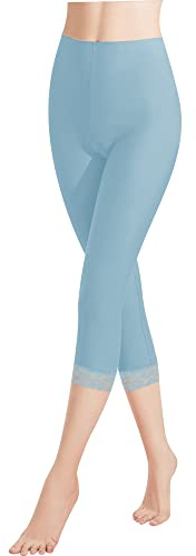 Libella Damleggings, 3/4 byxor med spets av bomull, capribyxor med hög midja, färgglada, smala träningsbyxor, flerfärgade, 4166, 1-pack baby blå, S