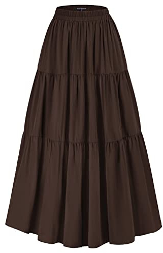 SCARLET DARKNESS Maxi Long Skirts for Women Summer Flowy Renaissance Skirt with Pockets, Coffee, M