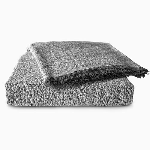 DALINA Colcha Multiusos Sofa,Manta Foulard,Plaid para Cama,Cubresofa Cubrecama,Comoda Practica y Suave. Poliester Algodón con Bordaje de Mezclo Gris + Negro 125X180CM