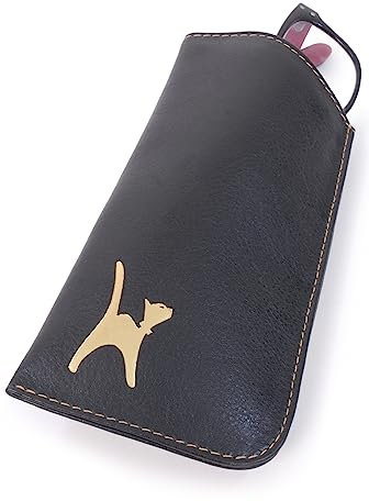 Catwalk Collection Handbags - Custodia/Astuccio per Occhiali in Vera Pelle - Porta Occhiali da Sole - con Scatola Regalo - Iris - Nero