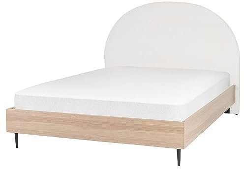 Beliani Bett weiß/helles Holz 160 x 200 cm gepolstertes Kopfteil Holzrahmen Millay