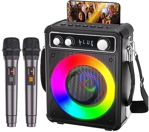 BONAOK Karaoke Machine, Sistema Karaoke Bluetooth con 2 Microfoni, Macchina Ricaricabile per il Karaoke Party, Music Box con Effetto Luci, Supporto TF USB per Home Party