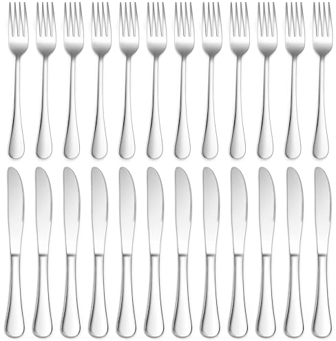 Joyfair Steakbesteck Set, 24-teilig Edelstahl Tafelmesser und Tafelgabeln, Steak Besteck für 12 Personen, Messer und Gabeln Set für Haus/Restaurant, Hochglanzpoliert & Spülmaschinenfest