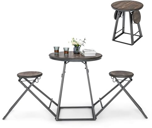COSTWAY Bbord med barstolsset, 2 personer, fällbart barbord i trä, köksbänk med metallram, för vardagsrum, matsal och kök