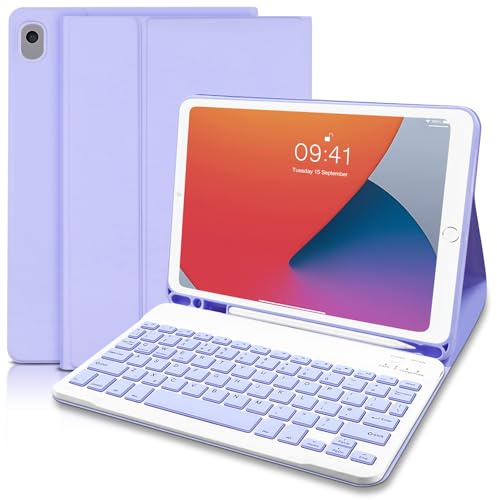 Funda para iPad con teclado de 10.2 pulgadas, funda con teclado para iPad de 9ª generación con soporte para lápices, teclado inalámbrico desmontable (diseño del Reino Unido) para iPad de 9ª