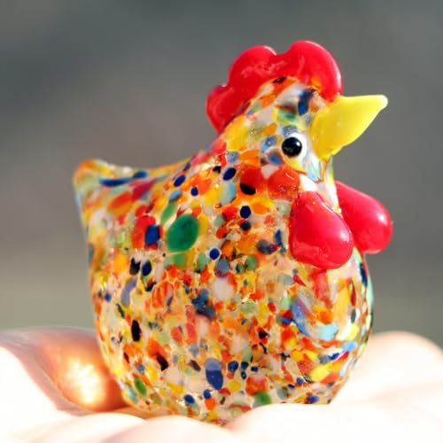 Crrezhai Kristall Hahnenfigur aus Glas Niedliche Tierfigur Deko, Fengshui Hahn Skulptur für Wohnung, Büro & Tischdekoration Farbenreich