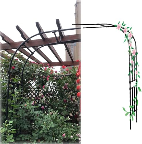 Halber Gartenbogen, Rosenbogen Aus Metall Für Kletterpflanzen, Halbbogen, Breite 120 cm, 150 cm, 180 cm, Wetterfestes Torbogen Rankhilfe Rankgitter, Einfache Montage,Schwarz,220 * 240cm