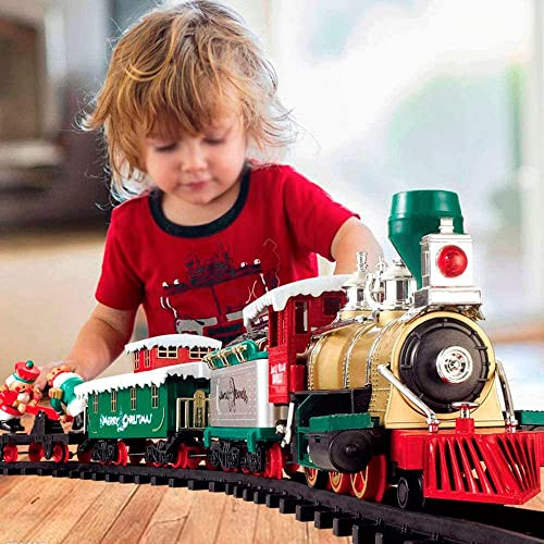 SSBHDM Árbol De Navidad Con Luces Y Sonidos Vías Grandes Y Vagones De Tren Para Niños Coche De Juguete Juego De Tren Navideño De Aleación Para Debajo Del Árbol Juego De Tren Expreso Navideño Alrededor