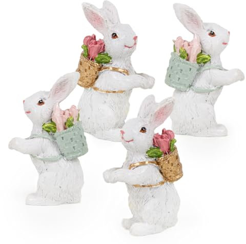 Logbuch-Verlag 4 pequeños conejos de Pascua, figuras decorativas de Pascua, color blanco, multicolor, decoración de Pascua, 6 cm