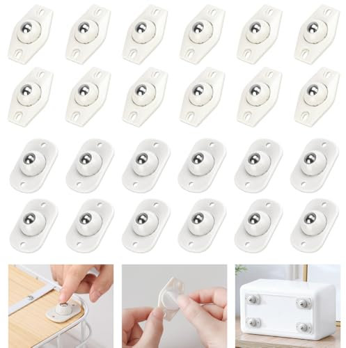 LANSKYLAN 24 Pezzi Rotelle Autoadesive Mini Ruote Girevoli Rotelle Autoadesive Girevoli a 360° Mini Ruote Piroettanti in Plastica Ruote a Sfera per Mobili per Piccoli Mobili Bidoni della Spazzatura