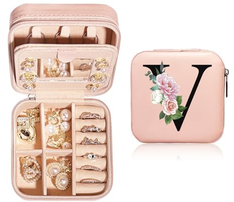 JEKUGOT Portagioie personalizzato piccolo, portagioie da viaggio con specchio, organizer per gioielli da viaggio, regalo di compleanno per donne, madri e amiche (A), Pelle